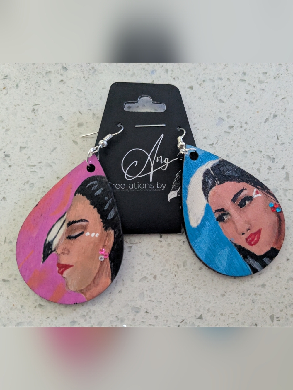 Hand-Painted Indigenous Dancers Teardrop Earrings